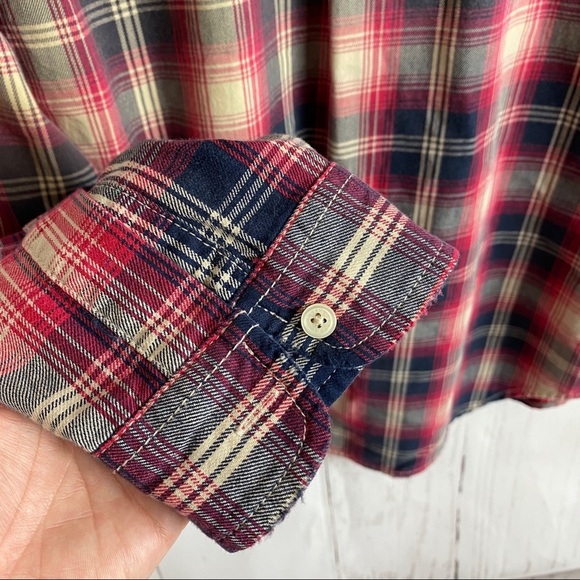 Current/Elliott Perfect School Plaid shirt M 100% cotton red revival with studs - Picture 8 of 8